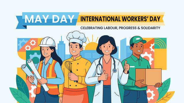 International Workers Day vector illustration with diverse professions in flat design style.