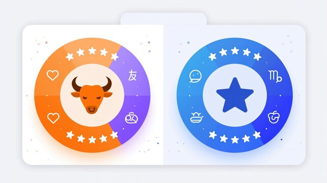 Bull and star badge graphics in circular colored rings