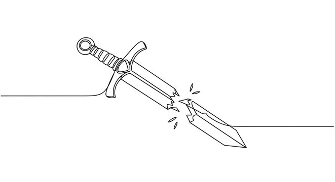Continuous Line Drawing of a Broken Sword Minimalist Illustration