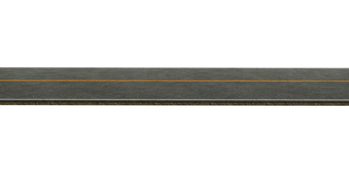 3d rendering asphalt road with yellow line on transparent background