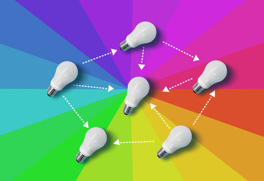teamwork, business communication and Connection concept with light bulbs
