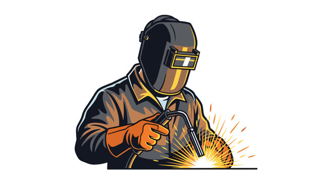 Welder at Work with Torch and Sparks.
