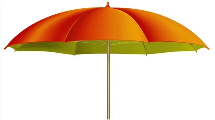 Obraz premium Bright orange and green umbrella open and isolated on a white background. A vibrant, open umbrella with an orange exterior lime green interior, presented against clean white backdrop, ready for use