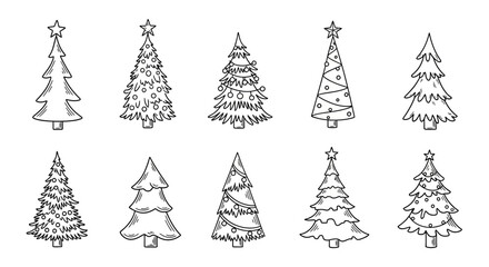 Obraz premium Hand-drawn Christmas Tree Collection - Festive Holiday Vector Illustrations