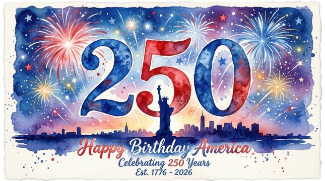 Vibrant 250th Birthday America Celebration with Statue of Liberty
