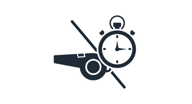 Stopwatch and whistle sports timing symbol.