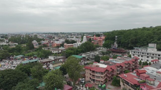 Aerial drone shot of Parmarth Niketan Ashram in Rishikesh India