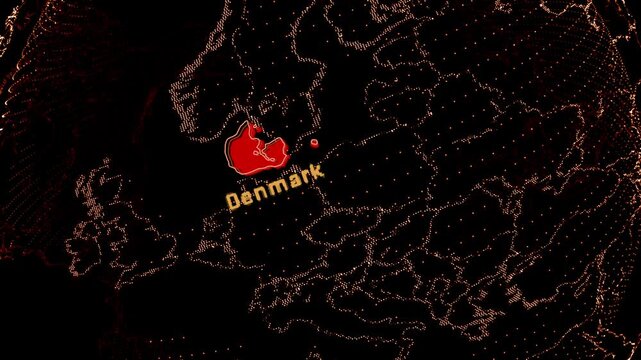 Denmark Map Highlight on Rotating Digital Globe.