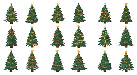Fototapeta premium Collection of Decorated Christmas Trees with Lights and Stars - Festive Holiday Season