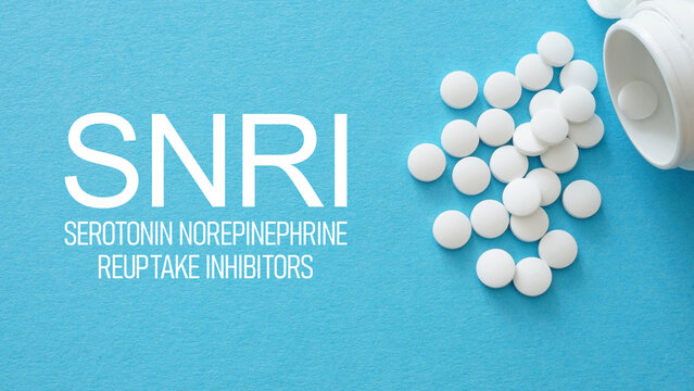 SNRI serotonin norepinephrine reuptake inhibitors concept, antidepressant medication, mental health treatment, depression and anxiety therapy, neurotransmitter balance and psychiatry care