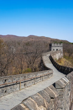 Hushan Great Wall in vintage style. It is the most eastern part of China Great Wall and located on Tiger mountain, Dandong,