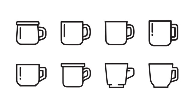 Collection of minimalist line art coffee mug icons on a white background
