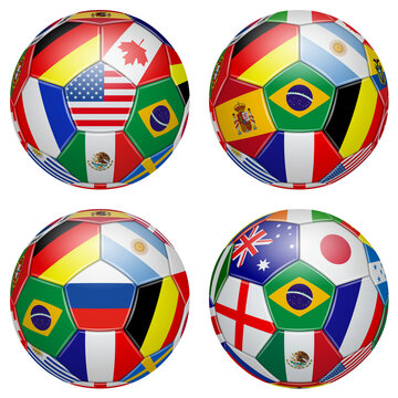 3D Footballs in the colours of different countries