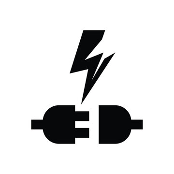 Electric plug with lightning bolt in vector format, modern flat power connection icon isolated on white.