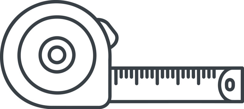 Tape measure, flexible ruler, measurement tool, construction equipment, black line icon