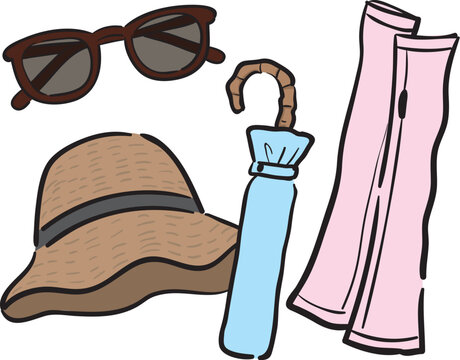 紫外線対策アイテムセット（サングラス・麦わら帽子・日傘・アームカバー）