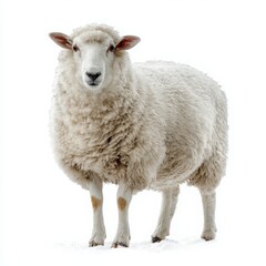 Fototapeta premium White wool sheep standing in cold winter pasture