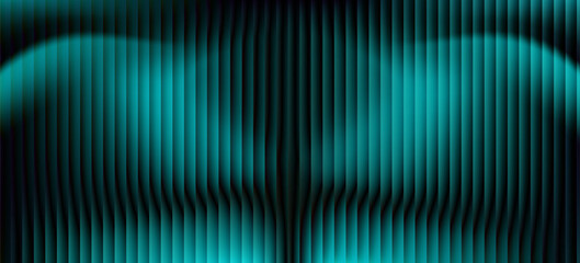 Fototapeta premium Futuristic neon texture with vibrant shades of blue wavy gradient and bright smooth fluted vertical lines. Bold dynamic design blending smooth tones and radiant colors and energy for modern visual art