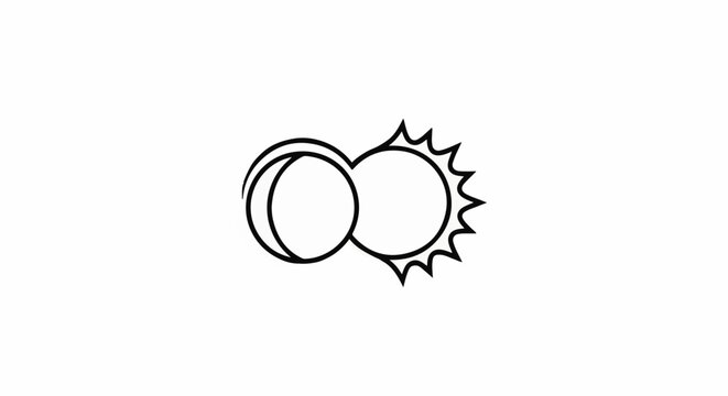 Stylized depiction of a partial solar eclipse with sun rays and crescent