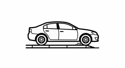 Fototapeta premium A black and white illustration of a sedan car on a lift