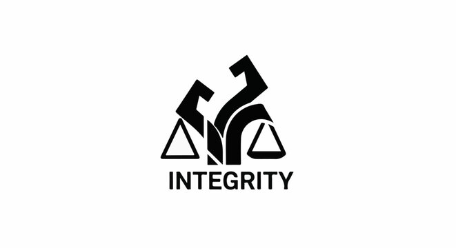 Abstract symbol with scales and curved lines, word integrity