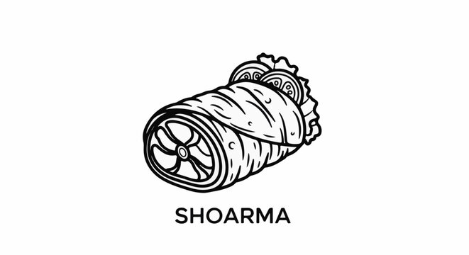 Stylized outline of a shawarma wrap with lettuce and tomatoes