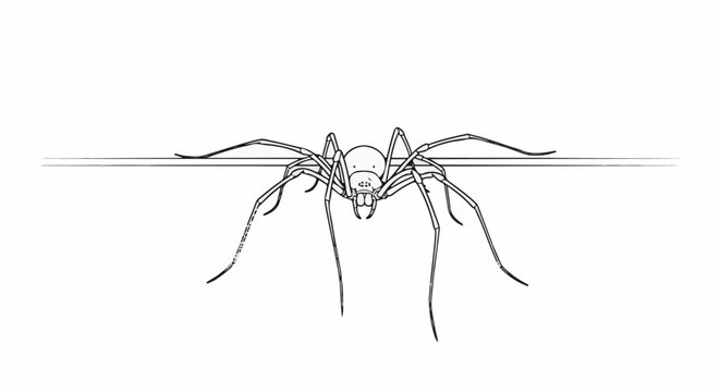 Stylized outline of a large spider with multiple legs on a horizontal line