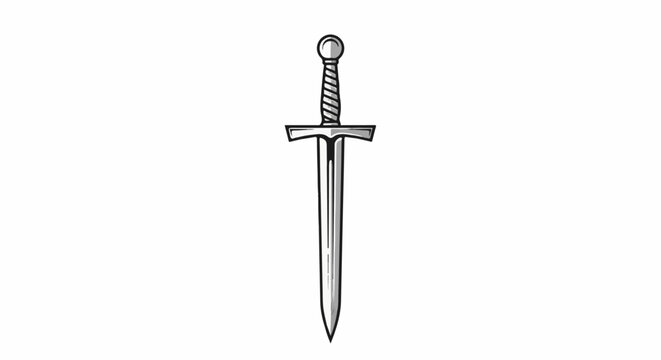 A stylized illustration of a medieval sword against a white background