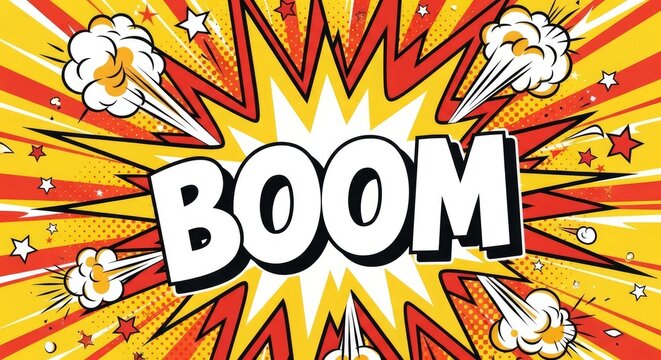 Explosive Comic Book Illustration with BOOM Text.