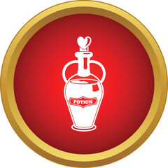 Naklejka premium Potions bottle with heart stopper on a vibrant red background