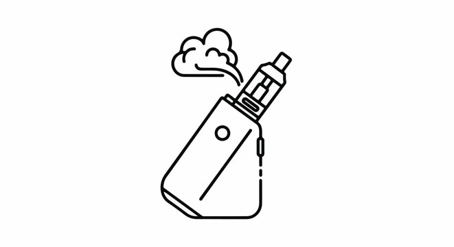 Line art icon of a vaping device emitting clouds of vapor