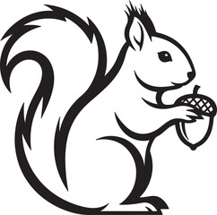 Black and white of a squirrel sitting and holding an acorn also transparent background © MeJaMa