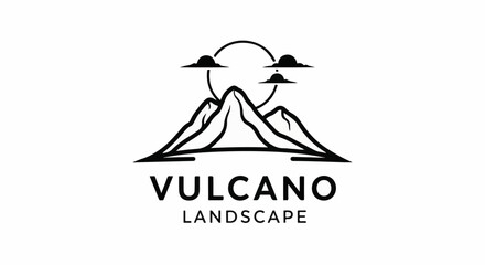 Fototapeta premium Black and white illustration of volcanic peaks under a cloudy sky