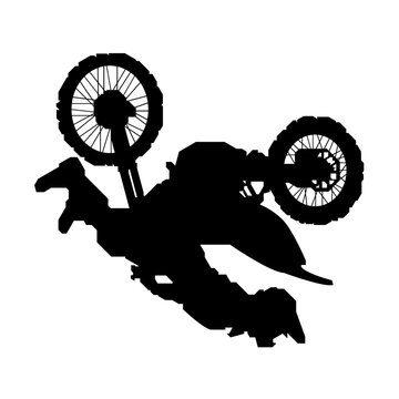 Extreme FMX Rider Performing Backflip Silhouette Isolated on White Background