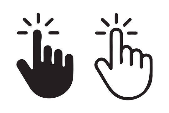 Hand click icon set, outline and flat style, hand cursor click icons, vector