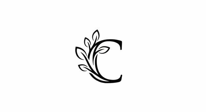 Decorative letter C with swirling vine and leaves