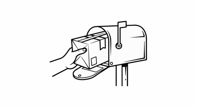 Hand places package into open mailbox on a post