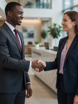 Professional Eye Contact Business Handshake - Diverse Corporate Deal