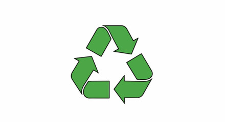 Fototapeta premium A green recycling symbol with three arrows forming a triangle on a white background
