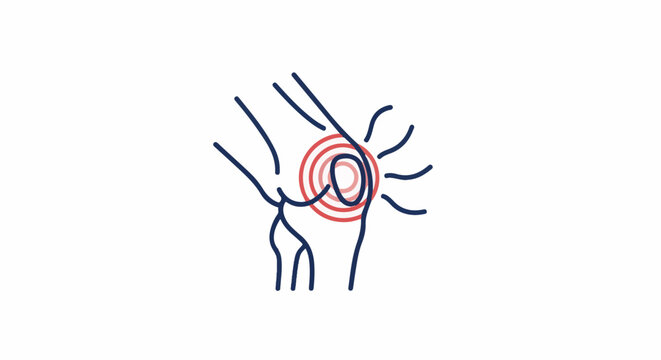 Abstract line art illustration of a painful knee joint with radiating lines