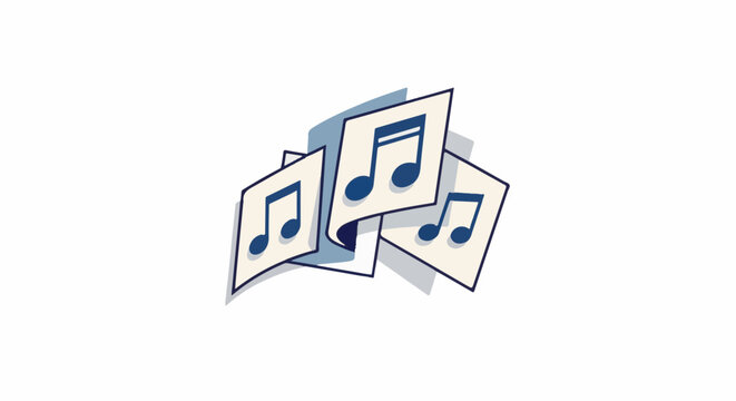Simple graphic of three musical notes on cream-colored cards with blue outlines
