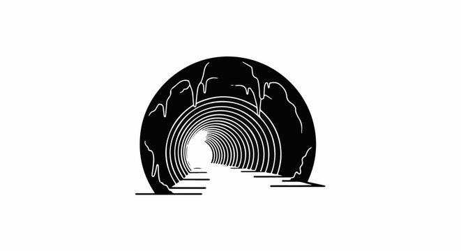 Abstract tunnel perspective with dripping elements and concentric circles