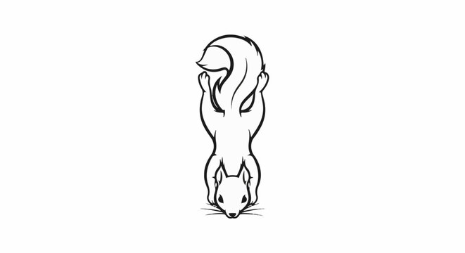 Stylized outline drawing of a squirrel upside down, with bushy tail curled up