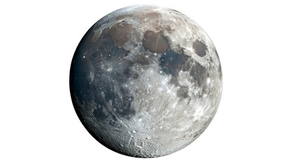 Full moon shines bright over night sky with clear visibility and distinct craters isolated on transparent background © Hanna