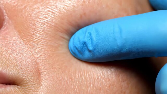Clinical Skin Elasticity Test on Cheek Showing Loss of Firmness &ndash; Collagen Reduction and Aging Dermatology Concept 4K
