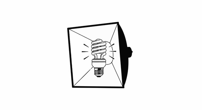 A fluorescent light bulb glows brightly inside a studio light box