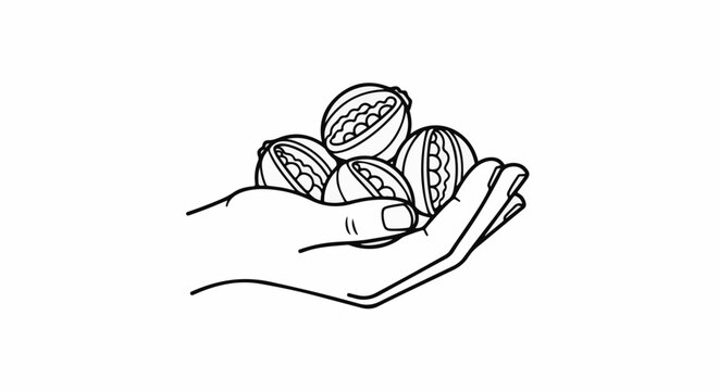 A hand holds a cluster of halved, seed-filled pods or fruits