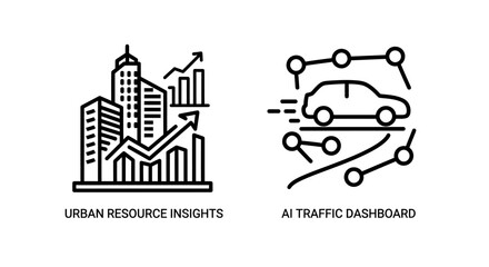 Obraz premium Urban resource insights and AI traffic management dashboard icons with resource