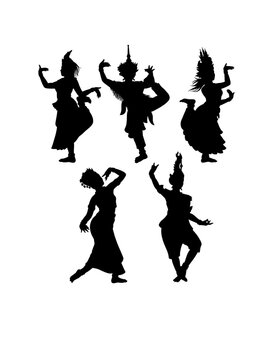 A graceful silhouette of a traditional Thai dancer performing a classical Khon dance