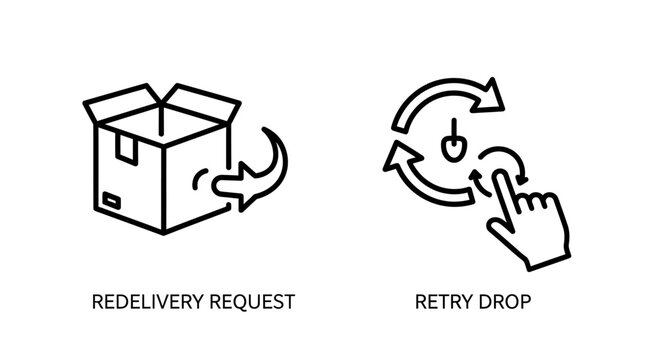 Redelivery request and retry drop operations icons with logistics, delivery